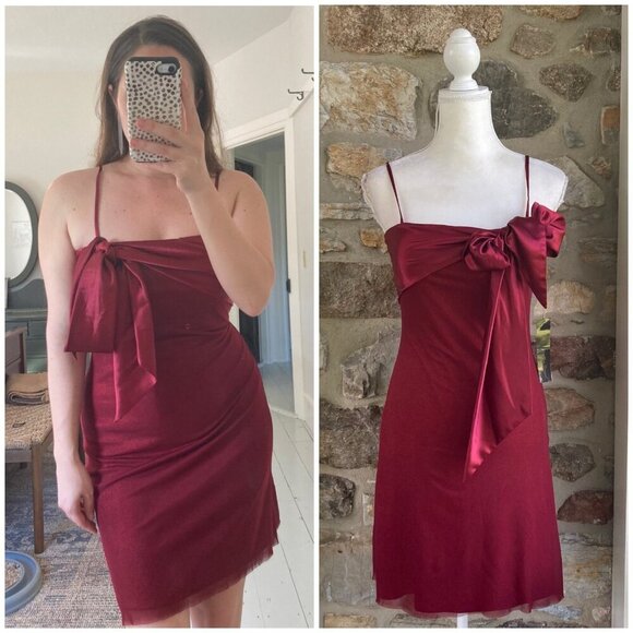 NWT Mac Duggal Couture Deadstock Vintage Satin Metalic Sparkle Bow Mini Dress 2 - Picture 11 of 13